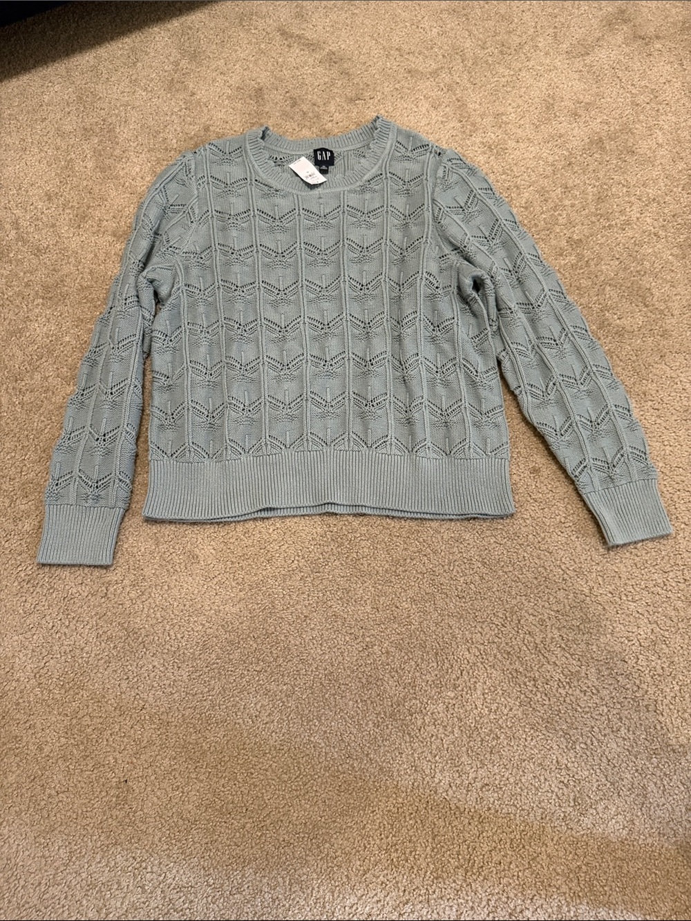 GAP Women's Pale Sage Openwork Crewneck Sweater